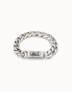 Pulsera bañada en plata ley con cadena barbada y cierre automático