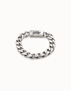 Pulsera bañada en plata ley con cadena barbada y cierre automático