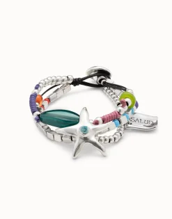 Pulsera bañada en plata y piedras de resina