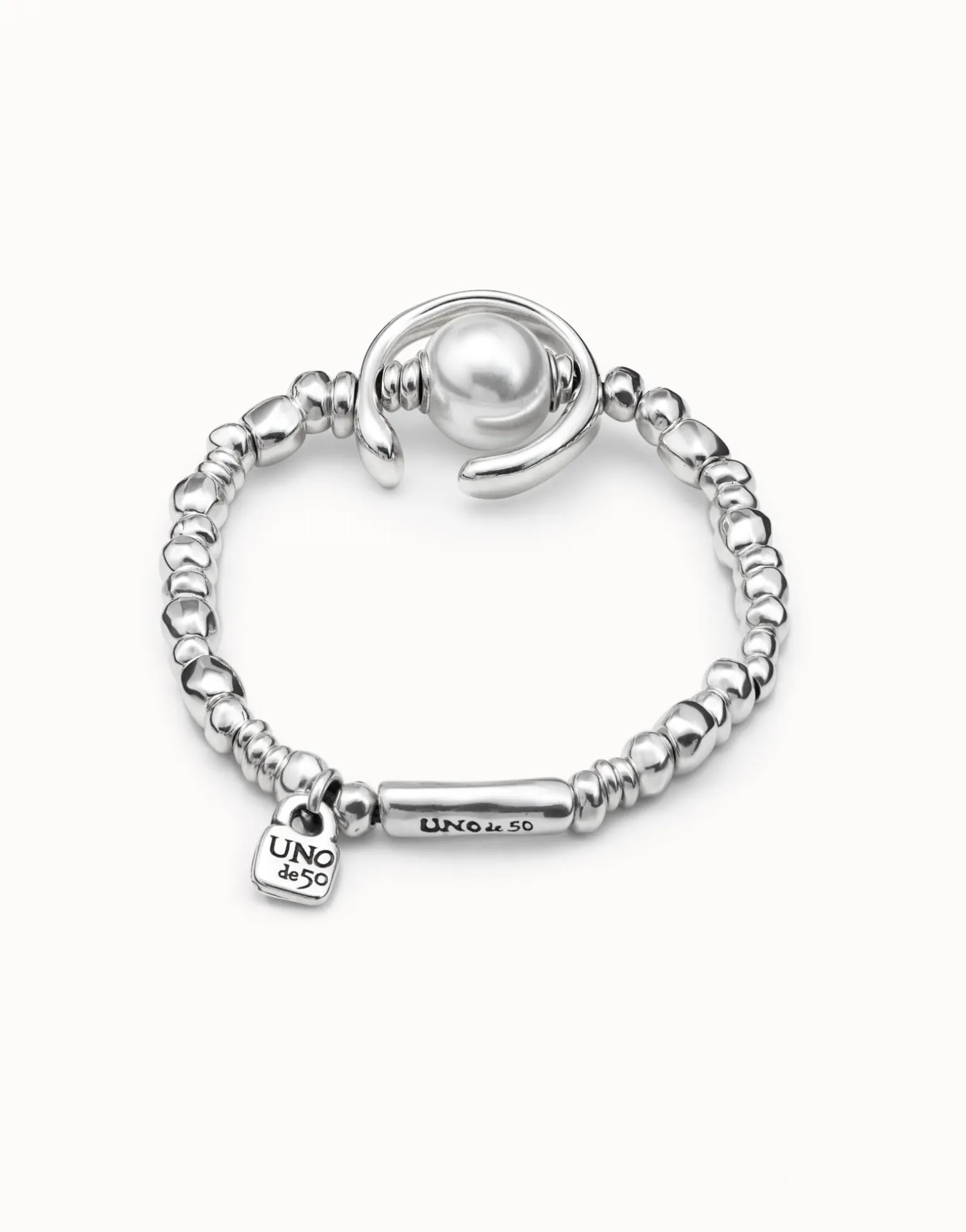 Pulsera bañado en plata de ley con perla blanca mujer
