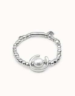 Pulsera bañado en plata de ley con perla blanca mujer
