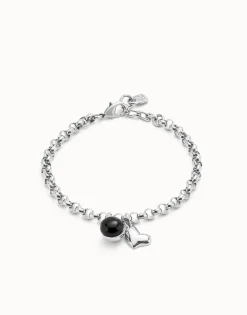 Pulsera cadena bañadas en plata de ley con charm corazón