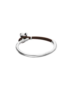Pulsera combinada en cuero marrón y plata de ley con adorno de mariposa