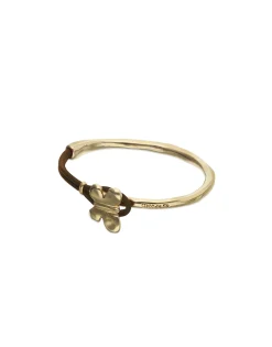 Pulsera combinada en cuero marrón y oro 18k con adorno de mariposa
