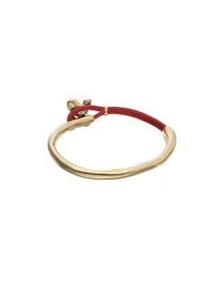Pulsera combinada en cuero rojo y oro 18k con adorno de mariposa