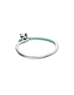 Pulsera combinada en cuero turquesa y plata de ley con adorno de mariposa