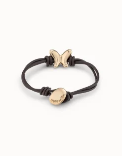 Pulsera con tiras de cuero bañada en oro 18K