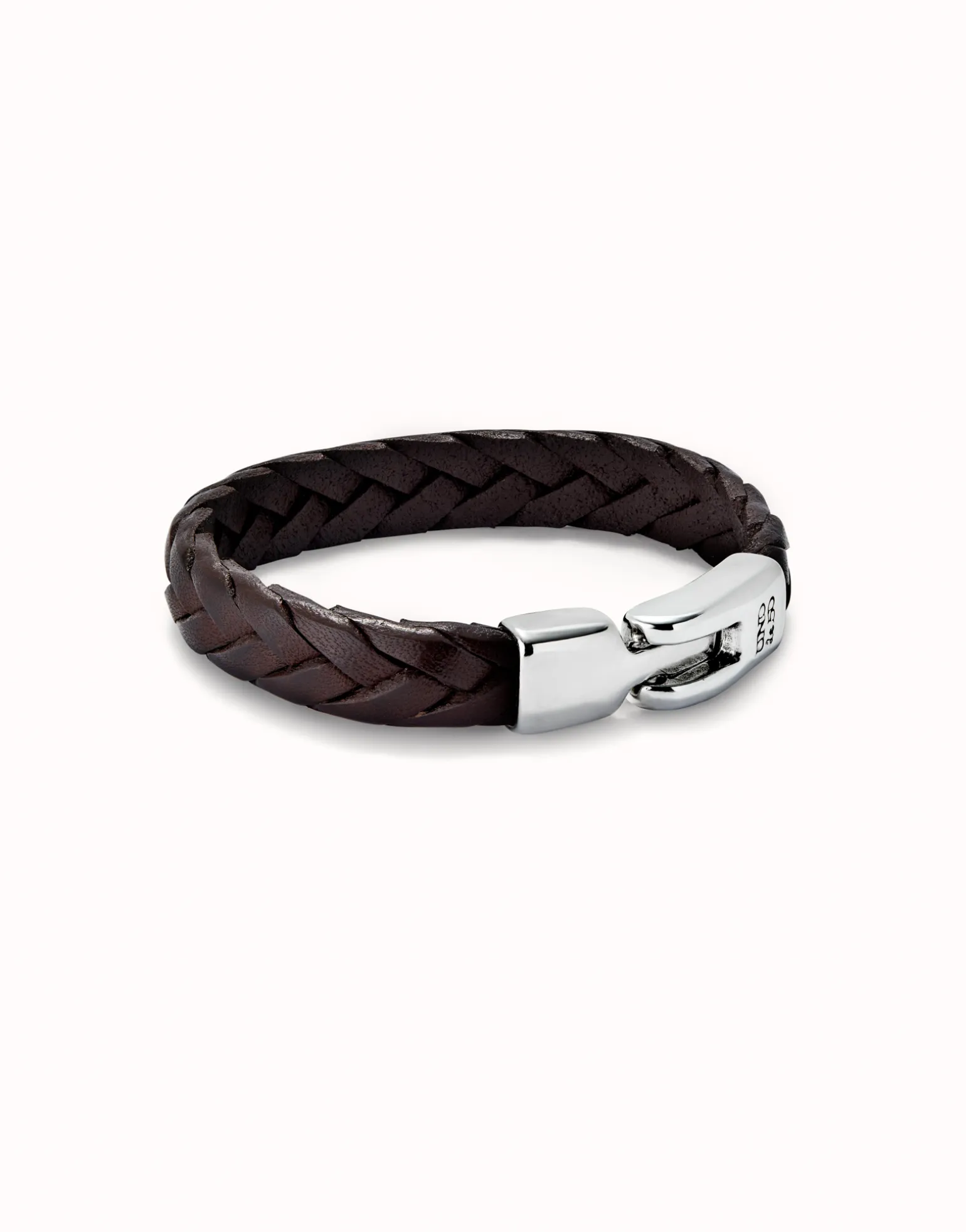 Pulsera cuero trenzada color coñac bañada en plata de ley