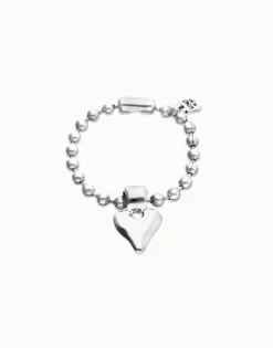 Pulsera de bolas bañada en plata de ley con detalle de corazón