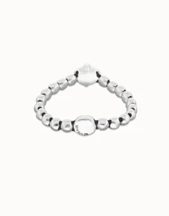 Pulsera de bolas bañada en plata con cristal facetado ovalado rosa