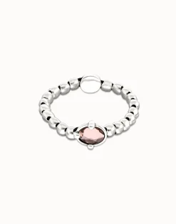 Pulsera de bolas bañada en plata con cristal facetado ovalado rosa