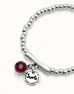 Pulsera de bolas bañadas en plata de ley y cristal de murano rojo