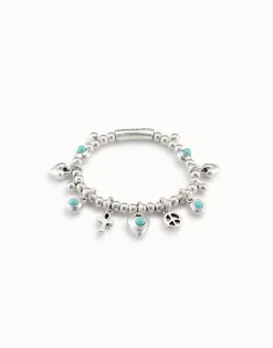 Pulsera de bolas bañadas en plata de ley con 5 charms con cristal de murano