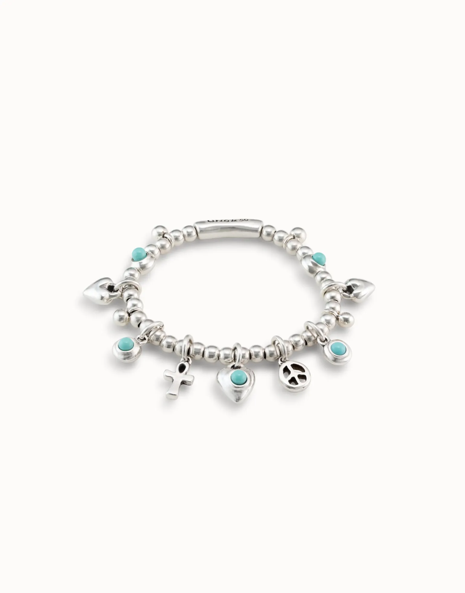 Pulsera de bolas bañadas en plata de ley con 5 charms con cristal de murano
