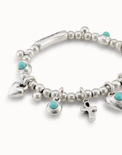 Pulsera de bolas bañadas en plata de ley con 5 charms con cristal de murano
