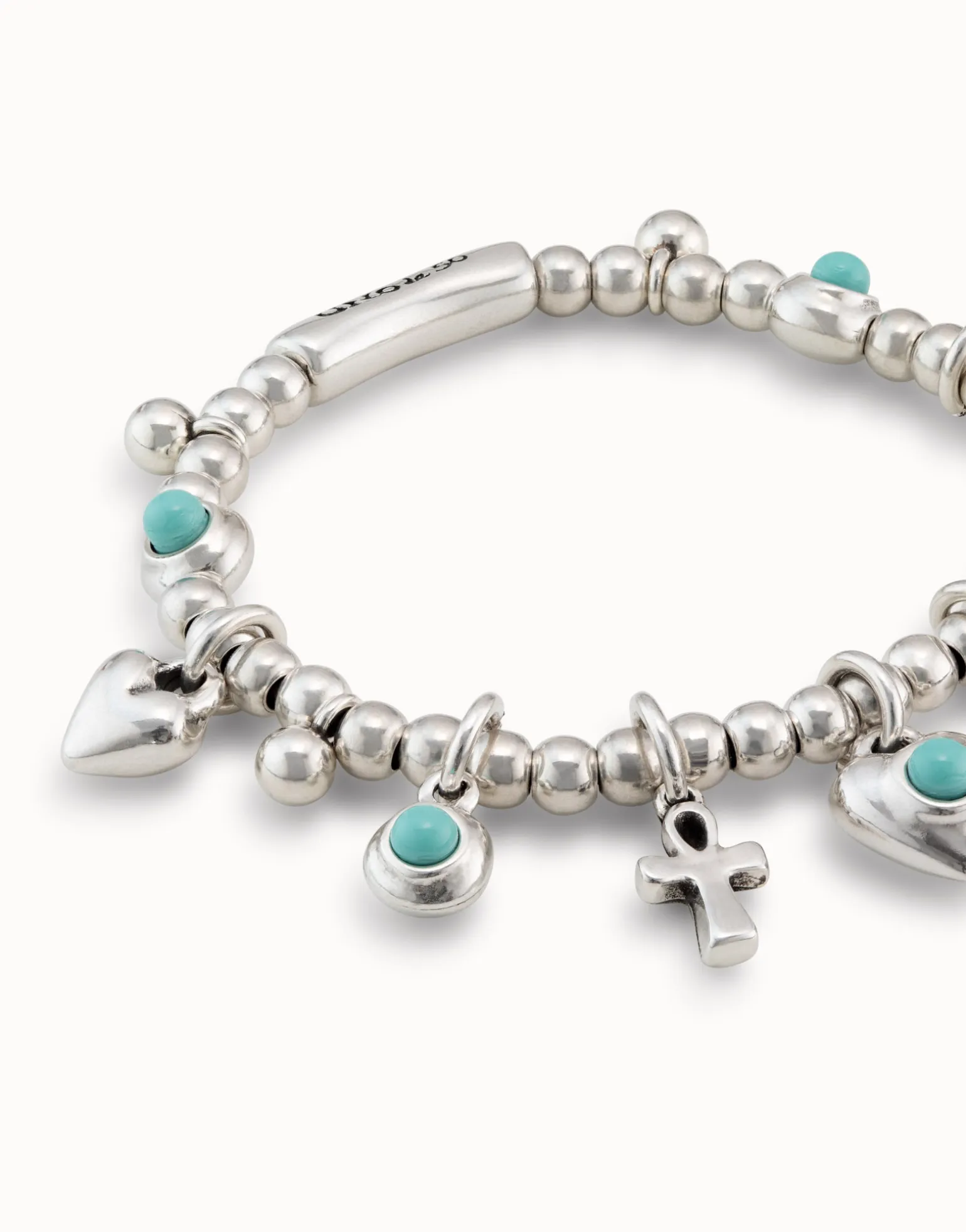 Pulsera de bolas bañadas en plata de ley con 5 charms con cristal de murano