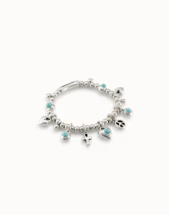 Pulsera de bolas bañadas en plata de ley con 5 charms con cristal de murano