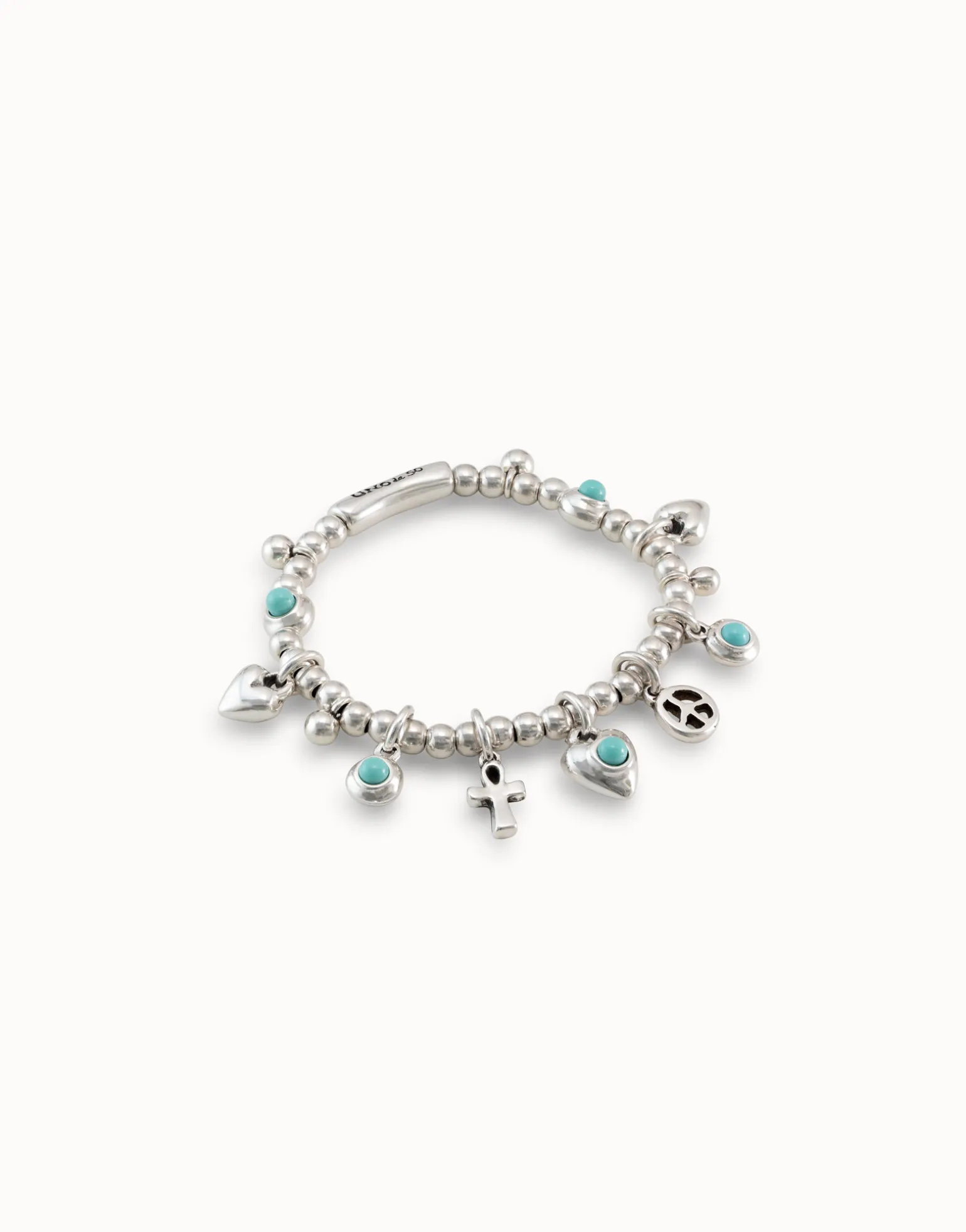 Pulsera de bolas bañadas en plata de ley con 5 charms con cristal de murano