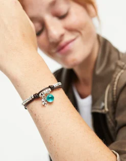 Pulsera de bolas bañadas en plata de ley con cristal de murano verde