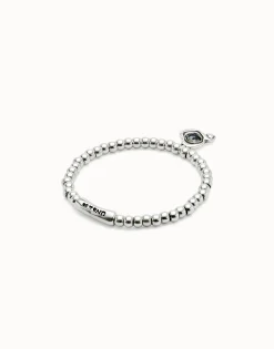 Pulsera de bolas bañadas en plata de ley con cristal negro