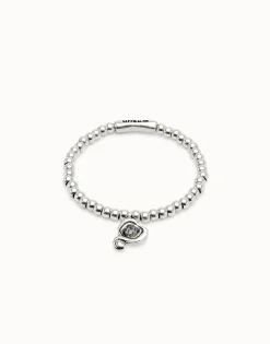 Pulsera de bolas bañadas en plata de ley con cristal negro