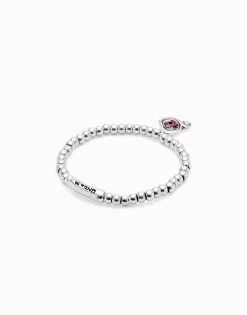 Pulsera de bolas bañadas en plata de ley con cristal rosa