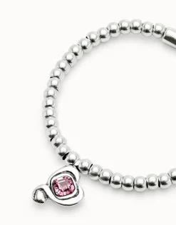 Pulsera de bolas bañadas en plata de ley con cristal rosa
