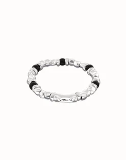 Pulsera de bolas con cuentas en plata y cristal de murano negro