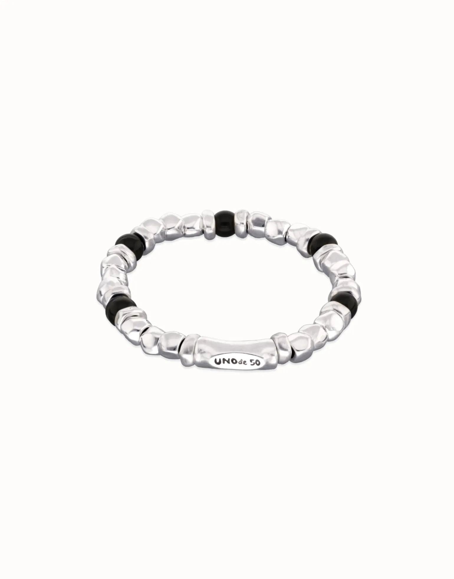 Pulsera de bolas con cuentas en plata y cristal de murano negro