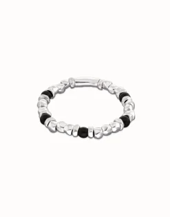 Pulsera de bolas con cuentas en plata y cristal de murano negro
