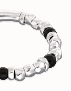 Pulsera de bolas con cuentas en plata y cristal de murano negro