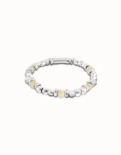 Pulsera de bolas con cuentas en plata y color marfil