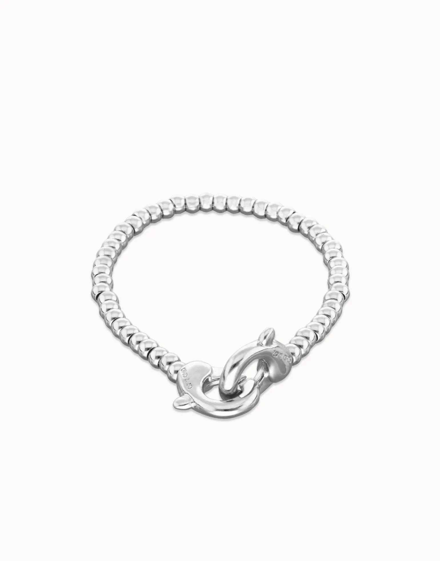 Pulsera de bolas pequeñas bañada en plata con mosquetón entrelazado