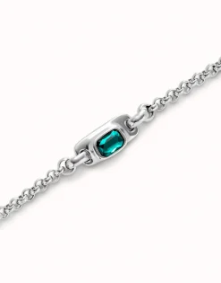 Pulsera de cadena bañada en plata de ley con cristal verde