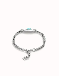 Pulsera de cadena bañada en plata de ley con cristal verde