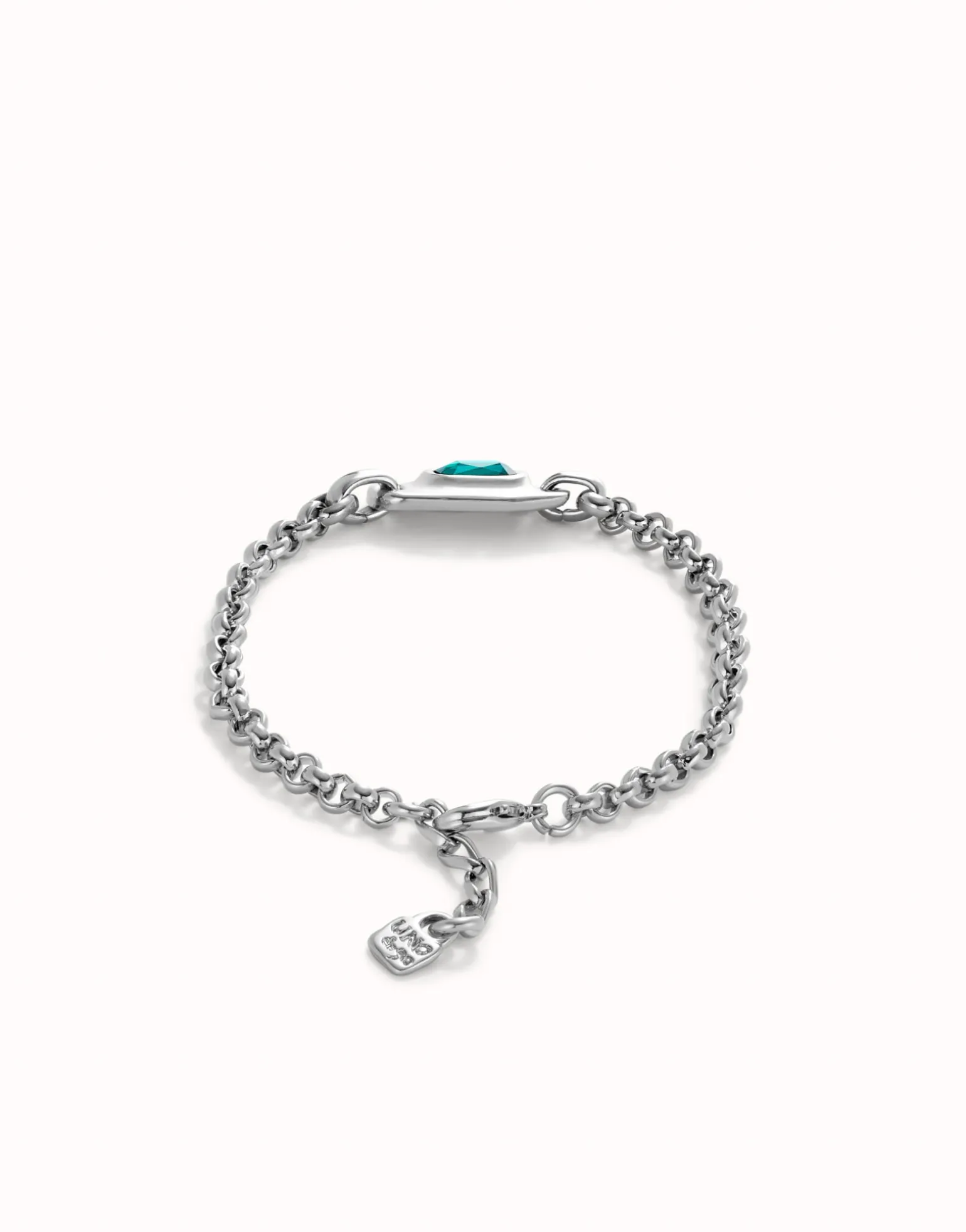 Pulsera de cadena bañada en plata de ley con cristal verde