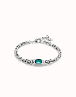 Pulsera de cadena bañada en plata de ley con cristal verde