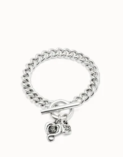 Pulsera de cadena bañada en plata de ley con cristal negro