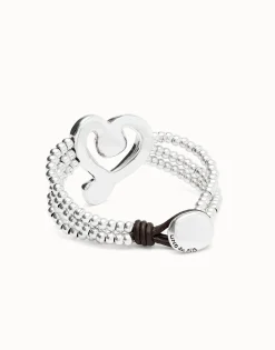 Pulsera de cuentas con corazón bañado en plata de ley con cristal negro