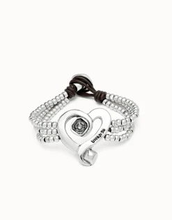 Pulsera de cuentas con corazón bañado en plata de ley con cristal negro
