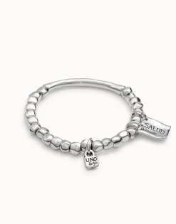 Pulsera de cuentas y pieza tubular de bañada en plata
