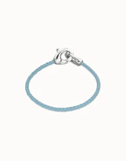 Pulsera de cuero azul con mosquetón entrelazado en plata