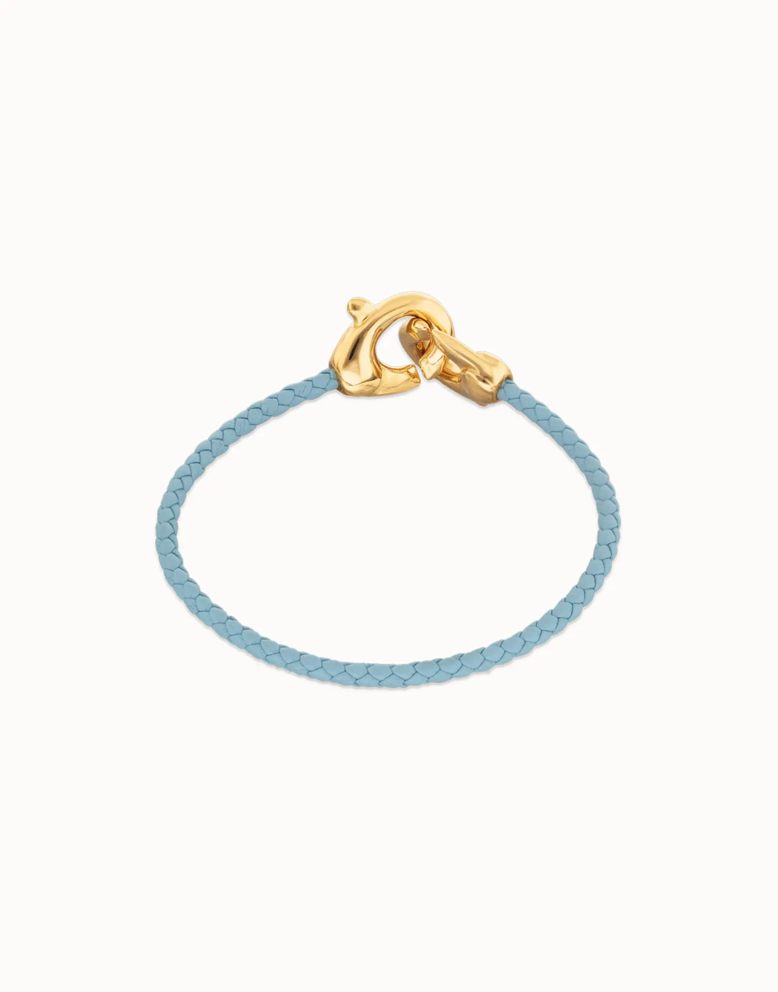 Pulsera de cuero azul con mosquetón entrelazado en oro
