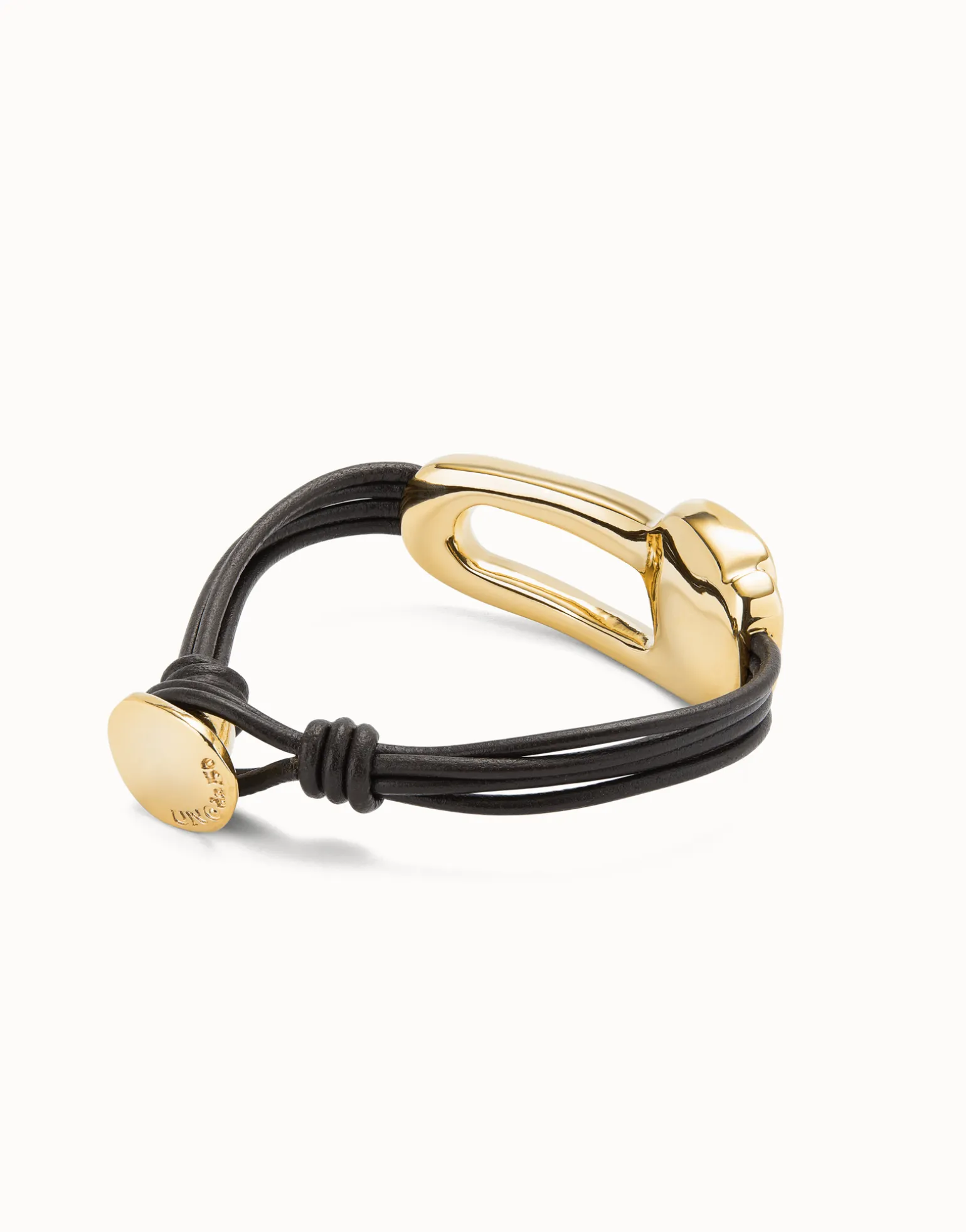 Pulsera de cuero bañada en oro 18k y cristal facetado negro