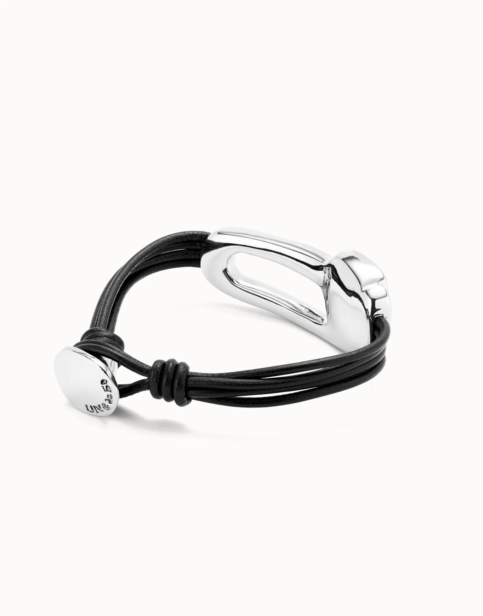 Pulsera de cuero bañada en plata de ley y cristal facetado negro