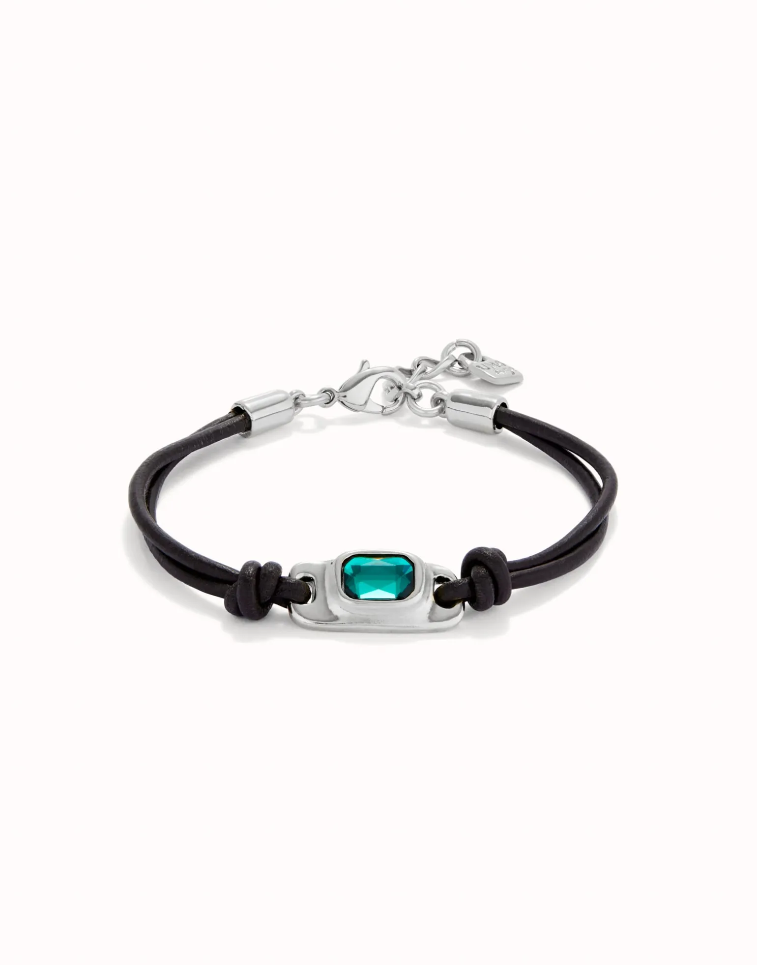Pulsera de cuero bañada en plata de ley con cristal verde