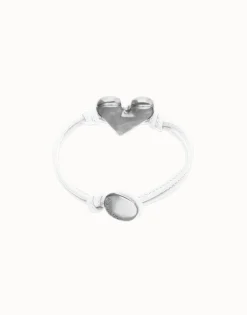Pulsera de cuero blanco con detalle de corazón bañado en plata de ley