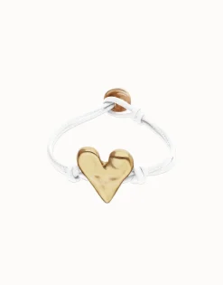 Pulsera de cuero blanco con detalle de corazón bañado en oro 18k