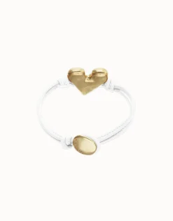 Pulsera de cuero blanco con detalle de corazón bañado en oro 18k
