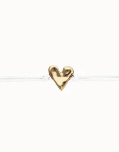 Pulsera de cuero blanco con detalle de corazón bañado en oro 18k